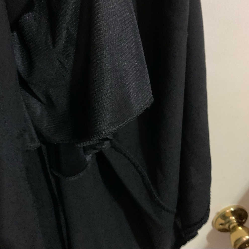 Smocked Black Button Down V-Neck Lined Side Slit Pockets Maxi Sundress. - Picture 7 of 10